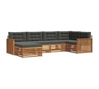 Yisssmeng Set di mobili da giardino da 6 pezzi, in legno di acacia massiccio, con cuscini antracite, set modulare per terrazza e giardino, design naturale, con divano angolare e sgabello, 327 x 168 cm