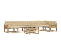 Yisssmeng Set di mobili da giardino da 7 pezzi in legno di acacia, moderno divano per esterni con cuscini, divano angolare e tavolino da caffè per terrazza e giardino, gruppo di sedute per 6 persone