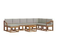 Yisssmeng Set di mobili da giardino da 9 pezzi, divano lounge per esterni in legno di acacia massiccio con cuscino, set modulare per giardino, terrazza, piscina, colori naturali e grigio chiaro