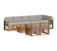 Yisssmeng Set di mobili da giardino da 9 pezzi, in legno massello di acacia con imbottiture, gruppo lounge modulare per terrazza e giardino, colori naturali e grigio chiaro, include tavolo e cuscini