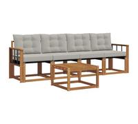 Yisssmeng Set di mobili da giardino in legno di acacia con cuscini, set modulare per terrazza e giardino, in legno massello, colore naturale e grigio chiaro, con tavolo e 4 moduli per divano