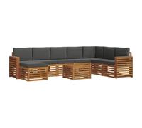 Yisssmeng Set di mobili da giardino in legno di acacia massiccio, 9 pezzi, con cuscini per seduta e cuscino per schienale, divano da giardino modulare per terrazza e giardino, colore naturale e