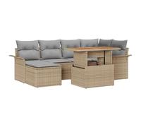Yisssmeng Set di mobili da giardino in polyrattan, 7 pezzi, beige e grigio | Tavolo regolabile in altezza per terrazza e giardino, trasforma il divano da una corona da caffè a cena in un batter d'occhio