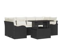 Yisssmeng Set di mobili da giardino in polyrattan, 7 pezzi, colore nero | Divano da giardino flessibile in polyrattan con tavolo in vetro e morbidi cuscini per terrazza, balcone e veranda.