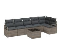 Yisssmeng Set di mobili da giardino in polyrattan, 7 pezzi, grigio chiaro | Divano angolare modulare in rattan e acciaio per balcone, terrazza e giardino con seduta per sei persone.