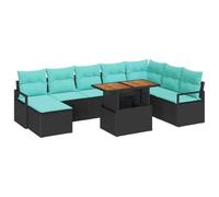 Yisssmeng Set di mobili da giardino in polyrattan, 9 pezzi, colore nero e verde acqua