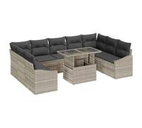 Yisssmeng Set di mobili da giardino in rattan, 10 pezzi, colore grigio | Salotto modulare con piedini regolabili e cuscini per il relax sulla terrazza, sul balcone o all'aperto.