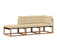 Yisssmeng Set divano angolare da giardino in legno di acacia massiccio, set modulare per terrazza e balcone, per esterni, con rivestimento in textilene e cuscino, 241,5 x 83 x 73 cm, colore naturale