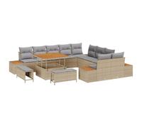 Yisssmeng Set lounge da giardino, 13 pezzi, in polyrattan, colore beige | Set modulare per terrazza con spazio nascosto, elementi in rattan resistente alle intemperie e tavolo in legno di acacia.