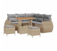 Yisssmeng Set lounge da giardino in rattan, 8 pezzi, con tavolo regolabile | Divano regolabile in polyrattan per terrazza e giardino. Con vano portaoggetti, imbottiture morbide e tavolo da pranzo
