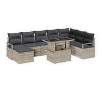 Yisssmeng Set modulare da giardino in polyrattan, 9 pezzi, grigio chiaro | Set in rattan flessibile per terrazza e giardino, include comodi cuscini e pratico tavolo per stare in compagnia.