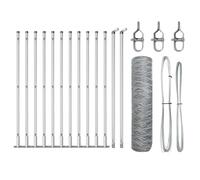 Yisssmeng Silver Steel Garden Fence 25 x 0,5 m Mesh 50 mm, Modern Wire Panel Set with 11 Concrete Posts, Robusto Barrier Outdoor per Yard, Patio, Dog & Flower Bed, Easy DIY Installation