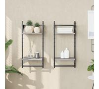 Yisssmeng Sonoma - Set di 2 mensole da parete, 30 x 25 x 65 cm, in legno e metallo, con ripiano e asta, design moderno per soggiorno, cucina, bagno, corridoio