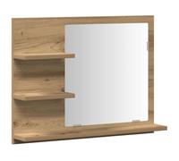 Yisssmeng Specchio da bagno con ripiani in rovere Artisan, 60 x 10,5 x 45 cm, materiale in legno con vetro, montaggio a parete, design moderno, ampio spazio, robusto e durevole per piccoli bagni e