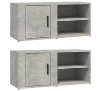 Yisssmeng Tavola bassa per TV, grigio cemento, set da 2 pezzi, 80 x 31,5 x 36 cm, in legno, moderna credenza con 3 scomparti e fermata della porta selezionabile, per soggiorno, camera da letto