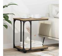 Yisssmeng Tavolino a forma di C con ruote, 50 x 35 x 55,5 cm, in legno di quercia artisana, struttura in metallo, salvaspazio, con spazio e durata per Living Room Bedroom Corridor