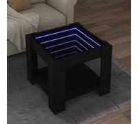 Yisssmeng Tavolino LED nero, 53 x 53 x 45 cm, in legno con specchio Infinity, illuminazione RGB e pannello resistente al vetro, moderno tavolino piccolo per soggiorno e camera da letto