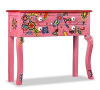Yisssmeng Tavolo consolle dipinto a mano in legno massello di mango, 90 x 30 x 76 cm, rosa, 4 cassetti, vintage, per corridoio, camera da letto, soggiorno, salvaspazio