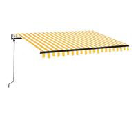 Yisssmeng Tenda da sole da 350 x 250 cm, con braccio articolato per terrazza e balcone, parasole estensibile con motore e manovella, telaio antracite, rivestimento giallo a righe bianche