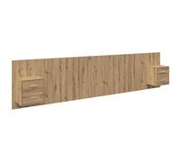 Yisssmeng Testiera con armadio, set da 3 pezzi, testiera con 2 comodini in rovere Artisan, pannello da parete moderno con vano portaoggetti per camera da letto, 337 x 32,5 x 80 cm, legno