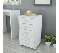 Yisssmeng White 5-Drawer Rolling File Cabinet 13 x 15 x 25 cm, Mobile Storage with Aluminum Handles & Lockable Wheels, Wood-MDF for Office/Bedroom