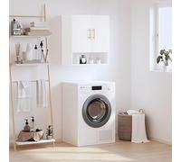 Yisssmeng White Floating Storage Cabinet 60 x 31 x 70 cm resistente all'umidità, organizzatore montato a parete in legno con design moderno per soggiorno, camera da letto, bagno