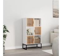 Yisssmeng White Highboard Storage Cabinet 70 x 35 x 125 cm White Wood Composite & Pine Doors Iron Legs Modern Living Room Corridor Bedroom Closet Organizer con 3 porte, 3 scomparti