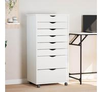 Yisssmeng White Rolling Storage Cabinet with 8 Drawers, Solid Pine Wood Office Organizer 53 x 39 x 103 cm for Living Room Bedroom Garage Craft Room