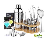 YISSVIC Shaker Cocktail Set 22 Pezzi Kit Barman Professionale in Acciaio Inox con 750ml Shaker e Tazza di Utilità, 2 Manuali di Bartending per Casa Bar Festa, Regalo per Donna Uomo