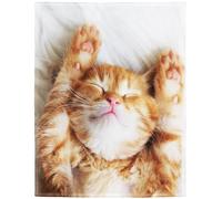 Yisumei - Coperta in morbida flanella, motivo: gattino, colore: giallo, Poliestere, bianco, 150 x 200 cm