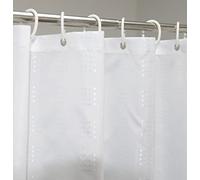 YISURE Tenda da doccia corta per il bagno, modello geometrico bianco in poliestere con lunghezza ridotta, occhielli in metallo resistenti alla muffa, larghezza 180 x altezza 150 cm