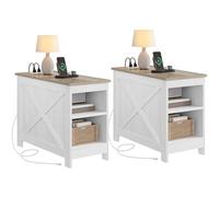 YITAHOME 2 tavolino con stazione di ricarica, tavolino con doppio strato, 60 x 30 x 50 cm, comodino per camera da letto, soggiorno, soggiorno, camera da letto, bianco