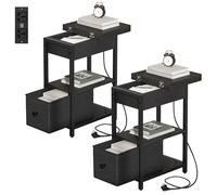YITAHOME 2 tavolino nero sottile, comodino con presa e cassetto, flip top, tavolino piccolo comodino per soggiorno, camera da letto