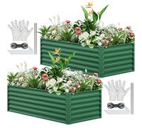 YITAHOME 2Pcs Kit di Orto Rialzato da Esterno 180x90x60cm, Letti Rialzati in Metallo Zinc-Aluminum-Magnesium Spessi per il Giardino con Asta di Supporto & Guanti per Verdure Fiori Frutti (Verde)