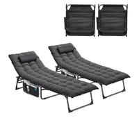YITAHOME 2X Lettino da Sole con Cuscino 190x68x31cm Lettino da Spiaggia 4 Posizioni Regolabile Lettino Prendisole con Poggiatesta e Tasca Capacità 200KG per Giardino, Spiaggia, Campeggio, Nero