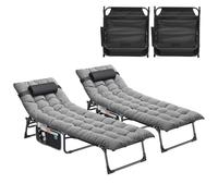 YITAHOME 2X Lettino da Sole con Cuscino 190x68x31cm Lettino da Spiaggia 4 Posizioni Regolabile Lettino Prendisole con Poggiatesta e Tasca Capacità 200KG per Giardino, Spiaggia, Campeggio, Grigio