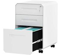 YITAHOME 3 Cassetti Cassettiera da Ufficio, Metallo Cassettiera Scrivania con Rotelle, Mobili Ufficio Serratura Schedario da Ufficio con Chiave per Formato A4 / Lettera, Bianco, 51 x 40 x 64cm