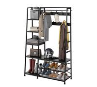 YITAHOME Albero da ingresso industriale con panca - Appendiabiti nero con 9 ganci, 5 ripiani e scarpiera per ingresso/soggiorno