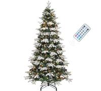 YITAHOME Albero di Natale artificiale 182,9 cm (6 piedi) con illuminazione e telecomando, pre-decorato con 29 coni e 900 punte in PE/PVC, 11 modalità di illuminazione, 3 timer, regolabile e floccato
