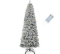 YITAHOME Albero di Natale artificiale, 183 cm, sottile, innevato con telecomando, albero pre-illuminato con 300 LED bianco caldo/multicolore, circa 700 punte