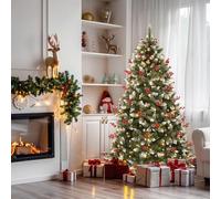 YITAHOME Albero di Natale artificiale, 228 cm, pre-adornato con neve e 550 LED, 82 pigne, 82 bacche, circa 1398 punte, albero di Natale con sistema pieghevole e supporto in metallo, 228 x Φ135 cm