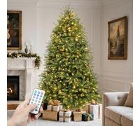 YITAHOME Albero di Natale artificiale con illuminazione da 1,8 m, 450 LED, albero di Natale illuminato con 11 modalità di luce, 1838 punte con supporto, campana verde, verde
