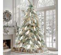 YITAHOME Albero di Natale artificiale con piume da 183 cm - Albero di Natale pre-illuminato PE con 30 piume bianche, 355 rami, 400 LED bianco caldo verde floccato per soggiorno/ufficio/feste