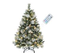YITAHOME Albero di Natale artificiale "Scotch Pine" da 140 cm, con telecomando, albero pre-illuminato con coni, aghi e illuminazione a LED bianca calda/multicolore per soggiorno e ufficio