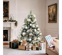 YITAHOME Albero di Natale artificiale Scotch Pine da 140 cm con telecomando, albero pre-illuminato con coni, lancette e illuminazione a LED a cambia colore bianco caldo/multicolore per soggiorno e