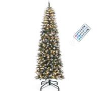 YITAHOME Albero di Natale artificiale sottile "Scotch Pine" con telecomando, albero pre-illuminato con coni, aghi e 250 LED bianco caldo/multicolore, circa 618 punte