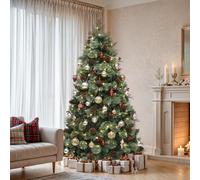 YITAHOME Albero di Natale con telecomando, albero di Natale verde artificiale con tecnologia a cerniera, 650 punte miste, aghi di pino, 36 coni, 30 bacche rosse, 300 luci e 11 modalità