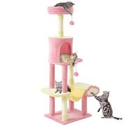 YITAHOME Albero per gatti di lusso con amaca e tiragraffi, albero per gatti a più livelli rosa con trespolo per gatti di grandi dimensioni, torre salvaspazio per appartamenti e soggiorno, rosa
