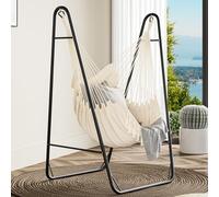 YITAHOME Amaca con Supporto 132x90x160cm, Struttura Robusta in Acciaio, Supporto per Amaca con Altalena Sospesa, Carico Massimo 150kg, Sedia Sospesa con 2 Ganci e 1 Tasca Laterale per Giardino, Bianco