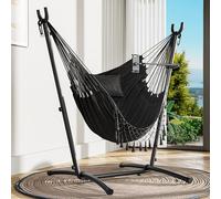YITAHOME Amaca con supporto, portata massima 150 kg, supporto per amaca con altalena sospesa, 158 x 110 x 140 cm, robusto telaio in acciaio, sedia a dondolo con supporto regolabile per telefono, per
